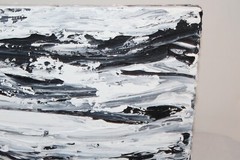 Original Outsider Abstract Art Painting #1 Signed Lisa Dean Black White Waves 09