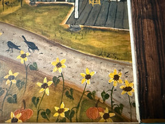 Liz Sullivan Folk Art Painting „AUTUMN NORTH CAROLINA“ Crows Pumpkins Sunflowers