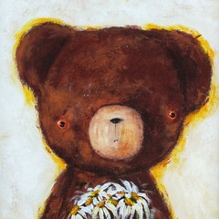 Teddy Bear Painting. Original Acrylic Bear Portrait. Handmade Wall Art Decor |