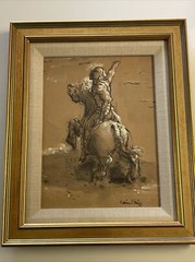 REUBEN ATKINS PAINTING MID CENTURY MODERN LISTED KANSAS MAN ON HORSE 1950’S