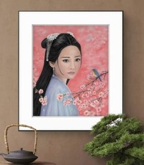 Original Expressive Beautiful Asian Girl 14 x 11 Pastel on Pastelmat Paper Art
