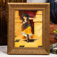 Colorful Portrait Spanish Flamenco Dancer Antique Framed Oil Painting