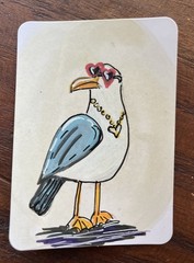 ACEO Original Whimsical Seagull Pop Art Acrylic Painting Art OOAK Cachetmaison