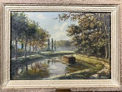 LAFARGUE-REYNAUD French School 20th Century View Of The Ourcq Canal Paris France