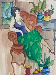 Itzak Tarkay „Lounging“ Watercolor on Etching Signed Framed Art