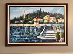 Vintage Original Oil Painting Seaside Italian Riviera Villa Signed James Cole