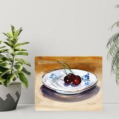 RED CHERRIES still life Oil painting UKRAINE 8X10