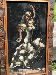 VTG 1970s Black Velvet Spanish Woman Dancer Painting Mexico Flamenco
