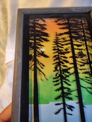 Vintage Nature Scene Painted Glass Wood Frame Lulu’s Inc. 1977 6.5″x10.5 „