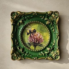 Miniature Bee Wall Art in Ornate Green Frame | Bumblebee Painting | Nature Lover