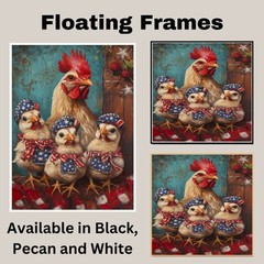Mother Hen and Chicks in Patriotic Hats Americana Farm Art
