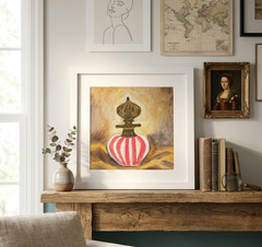 Framed Original Still Life Art Painting Red Striped Antique Perfume Bottle 10×10