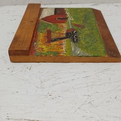 Vintage hand painted and etched on wood wall decor artist signed