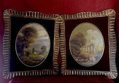 Vintage Italian Gilt-Framed Pastoral and Classical Landscapes by Henri Rogers.“