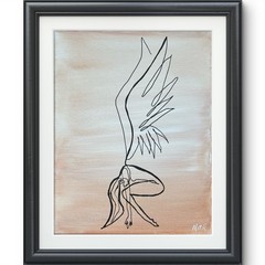 Original Woman Female Figure Art Painting 11×14 Angel Wings Line Drawing