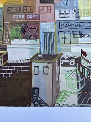 MID CENTURY PAINTING CUBIST ABSTRACT CITYSCAPE URBAN MODERNISM CUBISM WPA STYLE