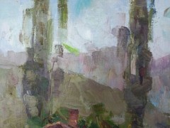 Oil painting Old street Landscape Ukrainian painter Canvas Framed original art