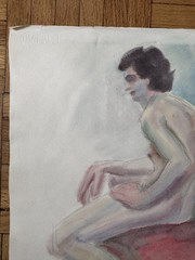 Vintage Watercolor Study Painting Tall Man Peter Feldman Gay Int 15 x 21.5