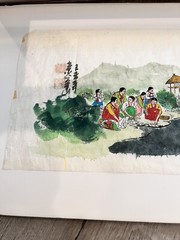 VINTAGE KOREAN PAINTING WOMEN DOING LAUNDRY BY THE RIVER