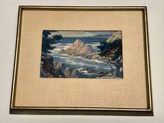 Antique Landscape Painting COASTAL SCENIC BEACH SEA LISTED PENNEY Impressionism