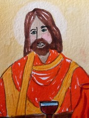 ACEO watercolor art by PJ, art card 2.5 x 3.5: communion, Jesus CHRIST.