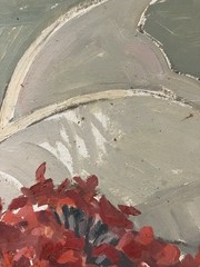 Oil On Panel Period Art Deco Still Life Aux Flowers And Choose Fish C.1925