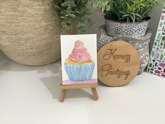 ACEO By Kenna Watercolour Painting Original Of a Cupcake 2.5” X 3.5” Signed ÀTC