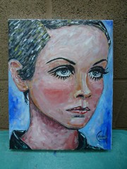 TWIGGY famous 1965 Super Model 8×10 Canvas original oil painting signed Crowell
