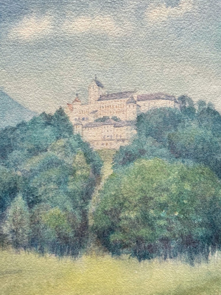 Impressionist View From A Castle Bergige Landscape South Germany? Watercolour