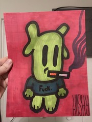 HASHY | original painting | cartoon graffiti smoking character | marker | signed