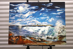von Wening Art „Fire on the Beach“ Serenading Guitar by the Ocean 30″ x 40″x .5