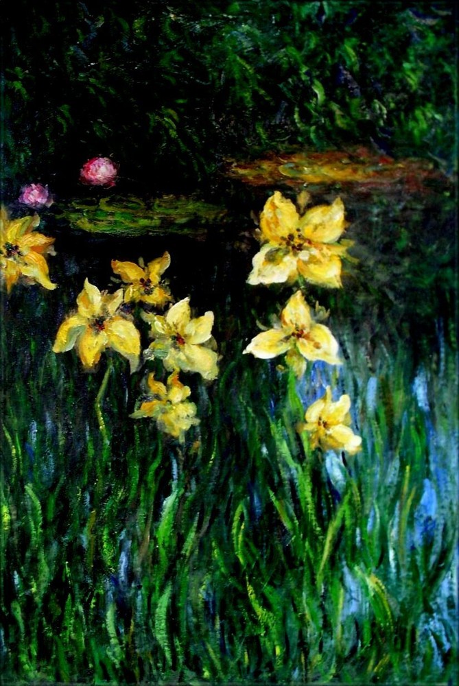 Claude Monet Yellow Irises Reproduction, Hand Painted Oil Painting 24x36in
