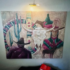 Rare Original Signed R. Atkins Southwestern Pueblo Indian Textured Art Painting