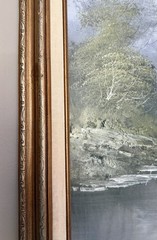 Large VTG Landscape Oil Painting Mill Bridge River Signed H Wilson 53×29