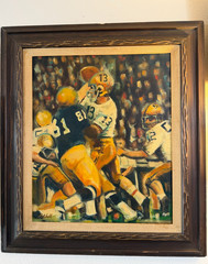 Large Vintage Original Football Oil Painting Canvas Signed Carved Wooden Frame