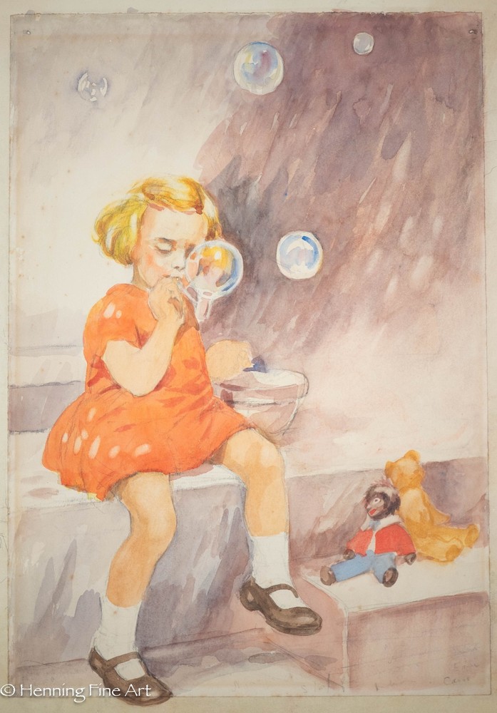 Helen Mary Jacobs Children’s Illustration Painting Blowing Soap Bubbles 2, Fine!