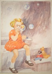 Helen Mary Jacobs Children’s Illustration Painting Blowing Soap Bubbles 2, Fine!