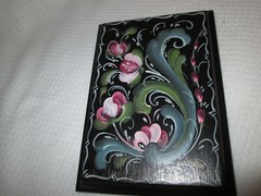 Rosemaled Wood Black 5 x 7″ Plaque Norwegian Painting Rosemaling