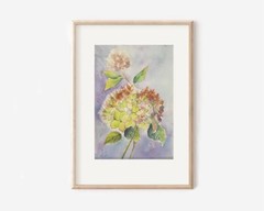 Hydrangea Original Watercolor Painting Flowers Wall Art Hand Made Painted