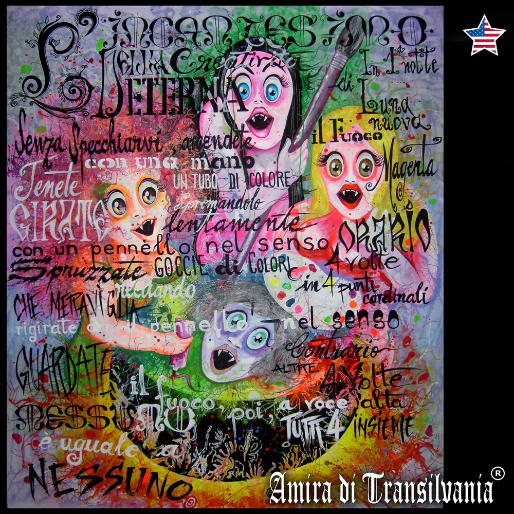 psychedelic pop painting original art acrylic canvas manga cartoon vampire spell