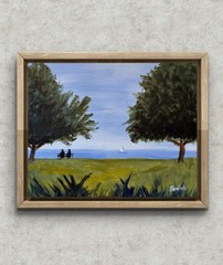 Coastal Landscape Painting 11×14 Original Seascape Sailboat Impressionist Art
