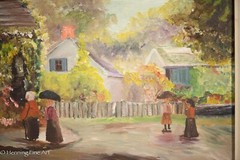 Beautiful Mid Century Impressionist Oil Painting Cottage Village Street Scene
