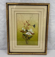 Vintage P Chan Silk Batik Painting 15×19 Butterfly Gouache Mid-century Oriental