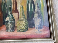 Steward Lewise 1954 „Bottles And Shadows“ Oil Painting – Signed And Framed