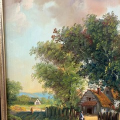 Handcrafted Landscape Oil Painting „Thatched Cottage“ Original Small Artwork