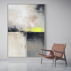 Oil Painting Abstract Minimal Art 02 100x140cm Neon Yellow Black Colours Painting