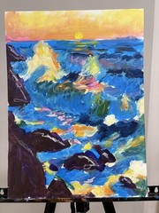 Raging Seas 12×16 Canvas Abstract Expressive Colorful Coastal Wall Original Art