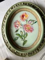 Vintage Reverse Art Foil Painted Roses Lucille Brennan Signed Framed Painting