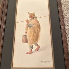 Antique Watercolor Art Pair Japanese Woodblock Artist Takashi Nakayama