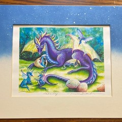 Fantasy Dragon Art Mother and Children Need a Nap Swartwout Hand Painted Matted